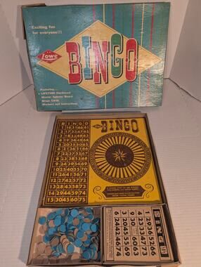 Vtg 1941 Complete Bingo Game Set E.S. Lowe Wooden Spinner Board Rare Complete